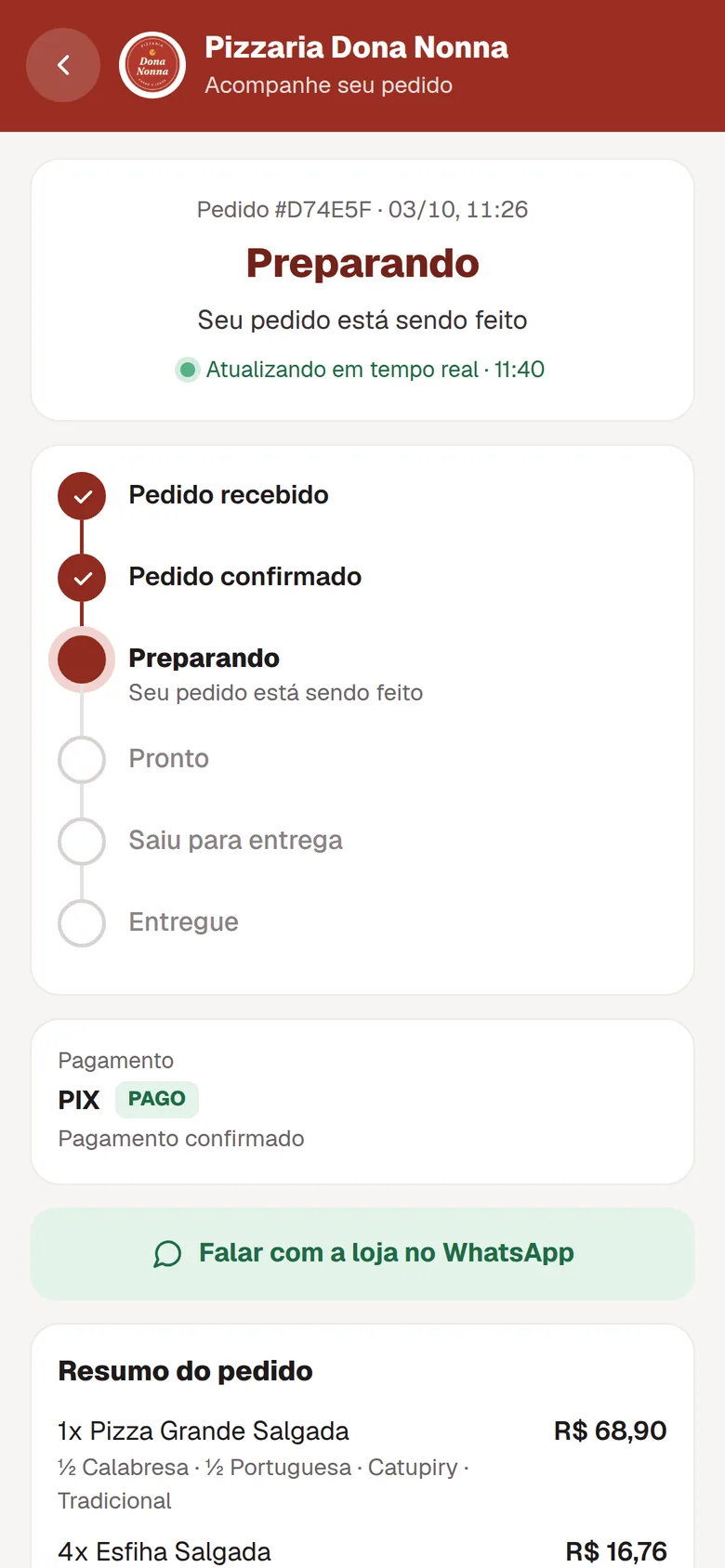 Acompanhamento do pedido