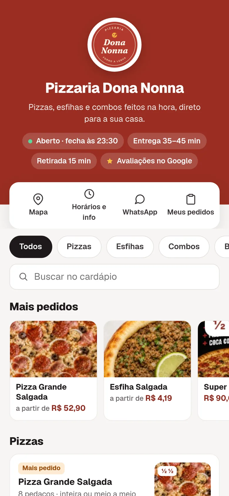 Cardápio digital no celular