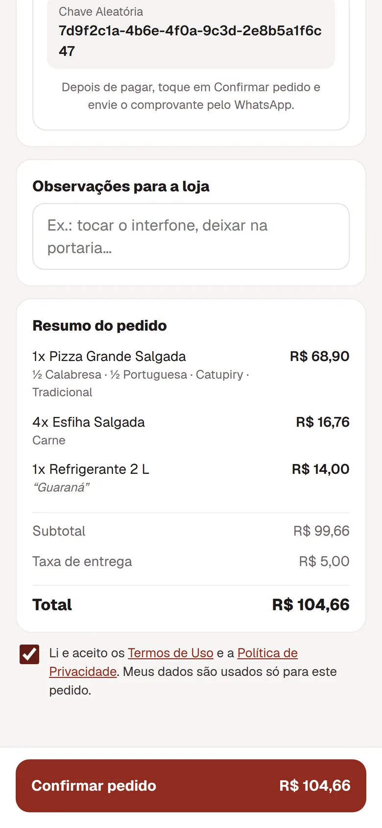 Pagamento com Pix ou cartão
